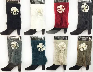 knitted boot topper with lace flower leg warmer Case of 12