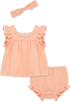 Little Me Clothes for Baby Girls' Gauze Sunsuit and Headband Set, 3-12 Months