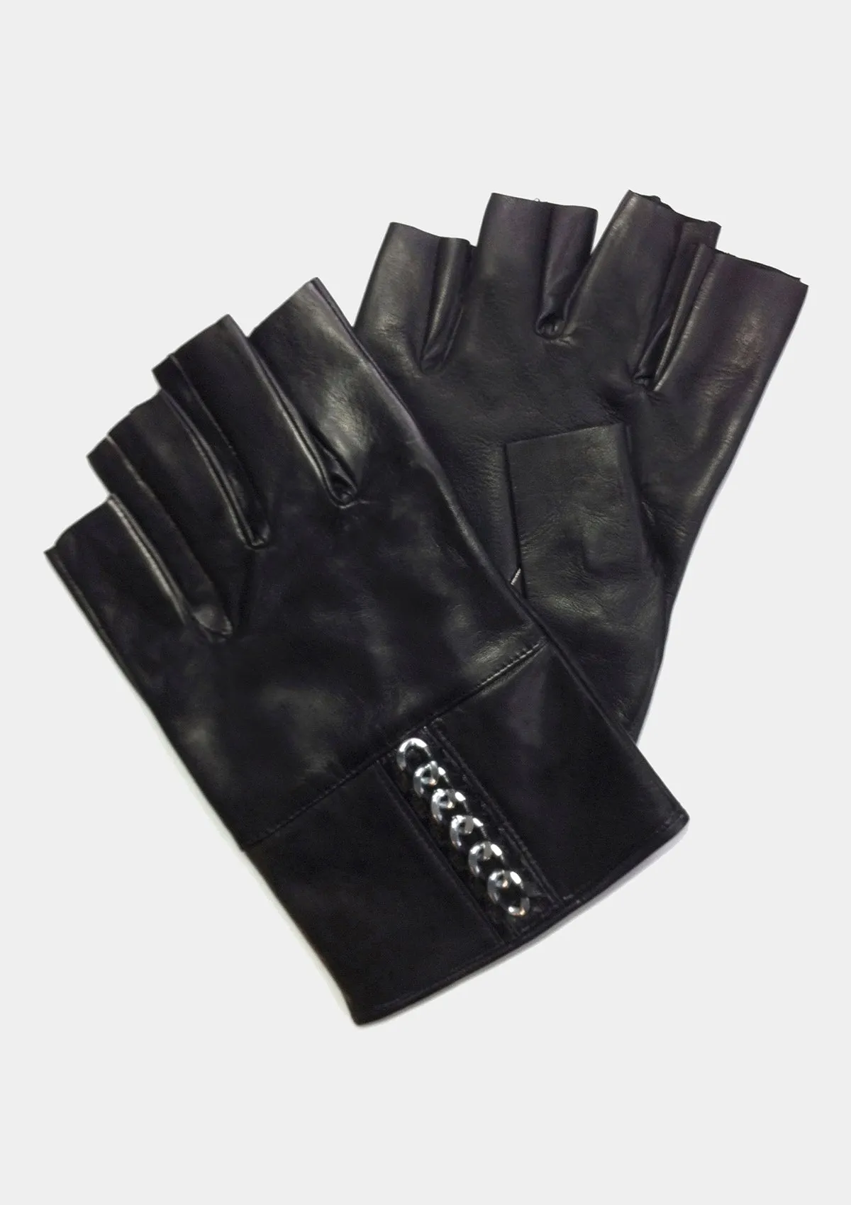 MENS FINGERLESS LEATHER CHAIN GLOVES