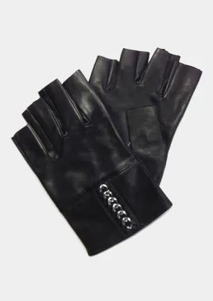 MENS FINGERLESS LEATHER CHAIN GLOVES