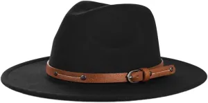 Mens Wide Brim Big Wool Fedora Hat for Women with Leather Gentleman Elegant Lady Jazz Church Panama Hat