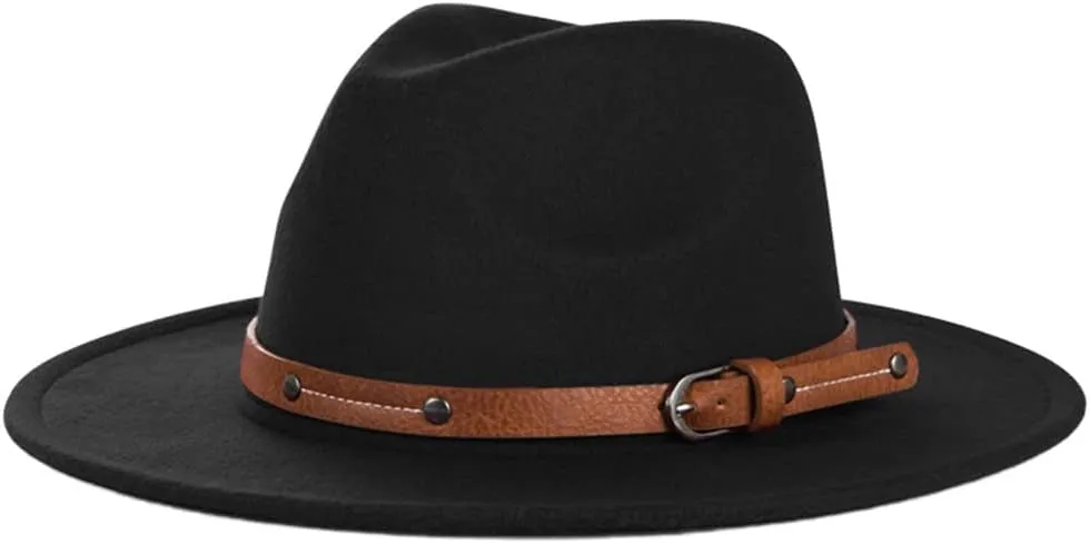 Mens Wide Brim Big Wool Fedora Hat for Women with Leather Gentleman Elegant Lady Jazz Church Panama Hat