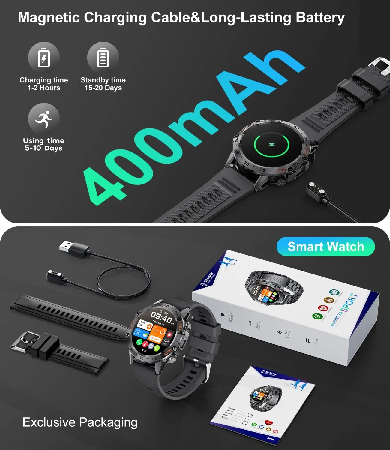 Military Smart Watch for Men Bluetooth Calls with,1.39''HD Touch Screen Tactical Smartwatch for Android and iPhone,5ATM Waterproof Fitness Watch with Blood Pressure/Heart Rate Monitor BlackSilicone