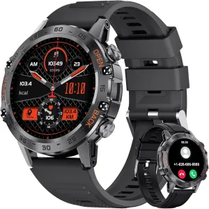 Military Smart Watch for Men Bluetooth Calls with,1.39''HD Touch Screen Tactical Smartwatch for Android and iPhone,5ATM Waterproof Fitness Watch with Blood Pressure/Heart Rate Monitor BlackSilicone