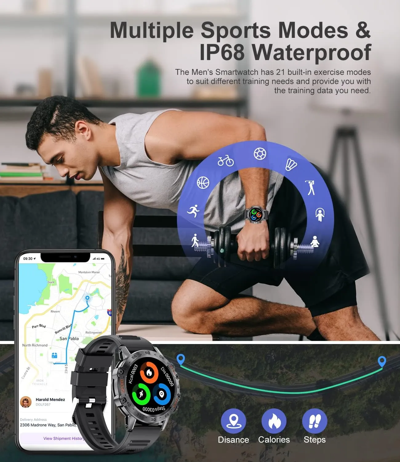 Military Smart Watch for Men Bluetooth Calls with,1.39''HD Touch Screen Tactical Smartwatch for Android and iPhone,5ATM Waterproof Fitness Watch with Blood Pressure/Heart Rate Monitor BlackSilicone