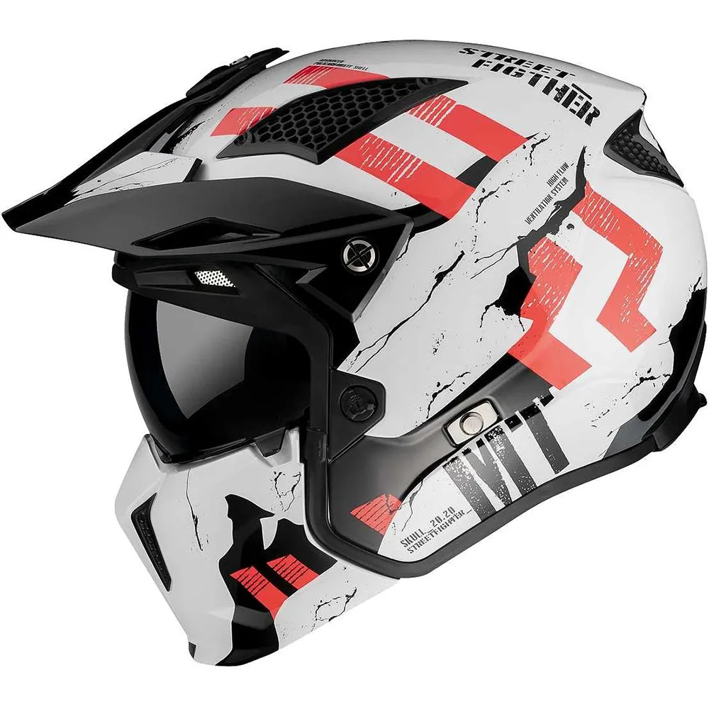 MT STREETFIGHTER FULL FACE OFF ROAD SKULL MOTORBIKE MOTORCYCLE MX CRASH HELMET - Gloss Pearl White