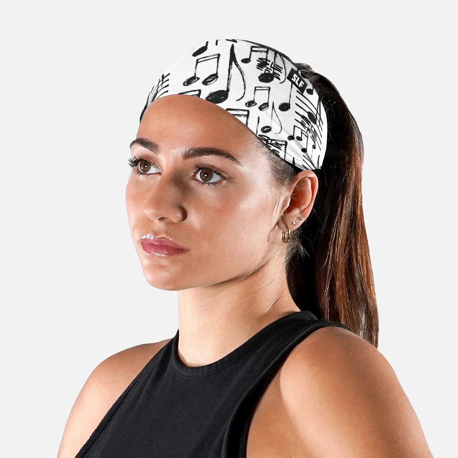 Musical Notes White Black Headband