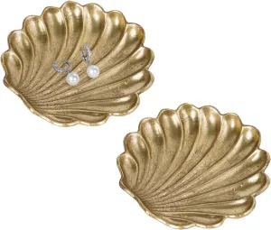 NIKKY HOME Vintage Gold Ring Holder Jewelry Dish Set of 2, Shell Shaped Trinket Display Decorative Metal Tray Classy Birthday Christmas Gifts for Women
