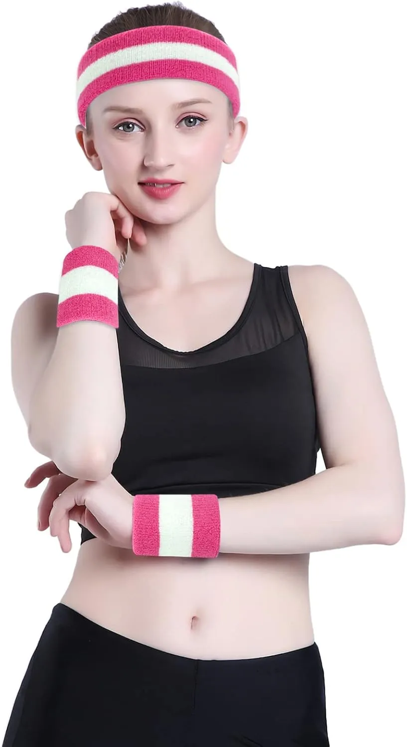 ONUPGO Sweatbands Set Headband Wristbands Neon Sports Fitness 80s Costumes Accessories 80s Workout Outfit for Men Women