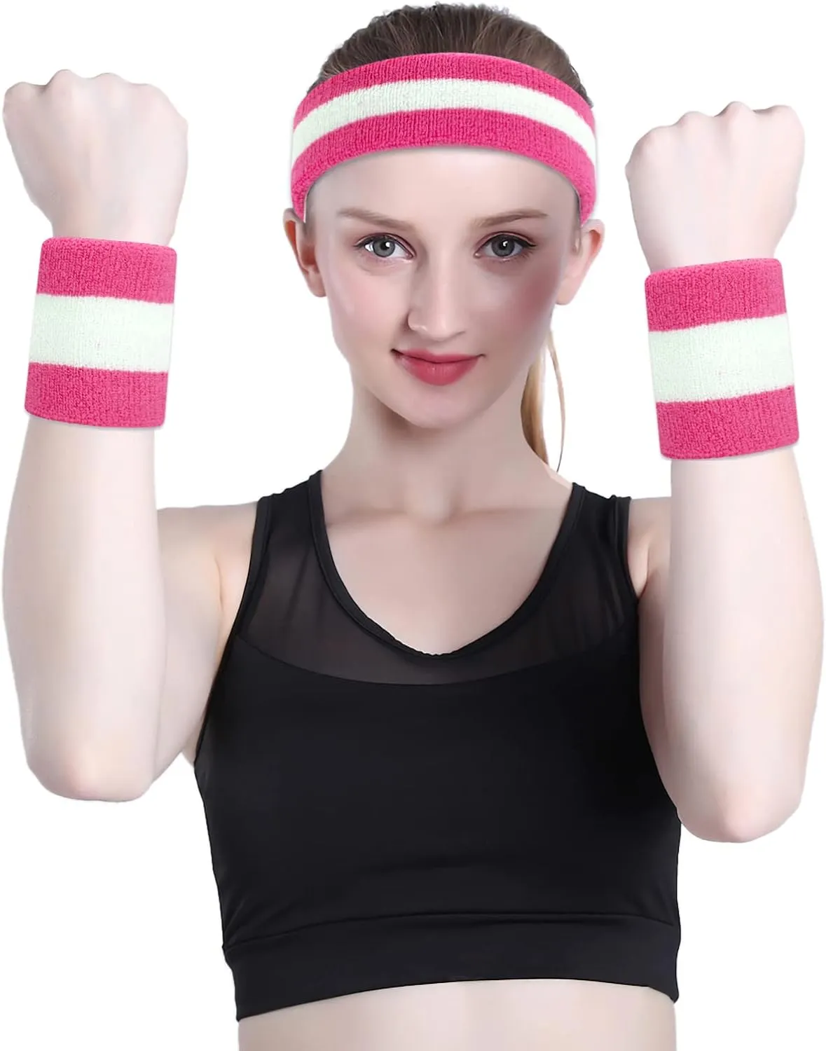 ONUPGO Sweatbands Set Headband Wristbands Neon Sports Fitness 80s Costumes Accessories 80s Workout Outfit for Men Women