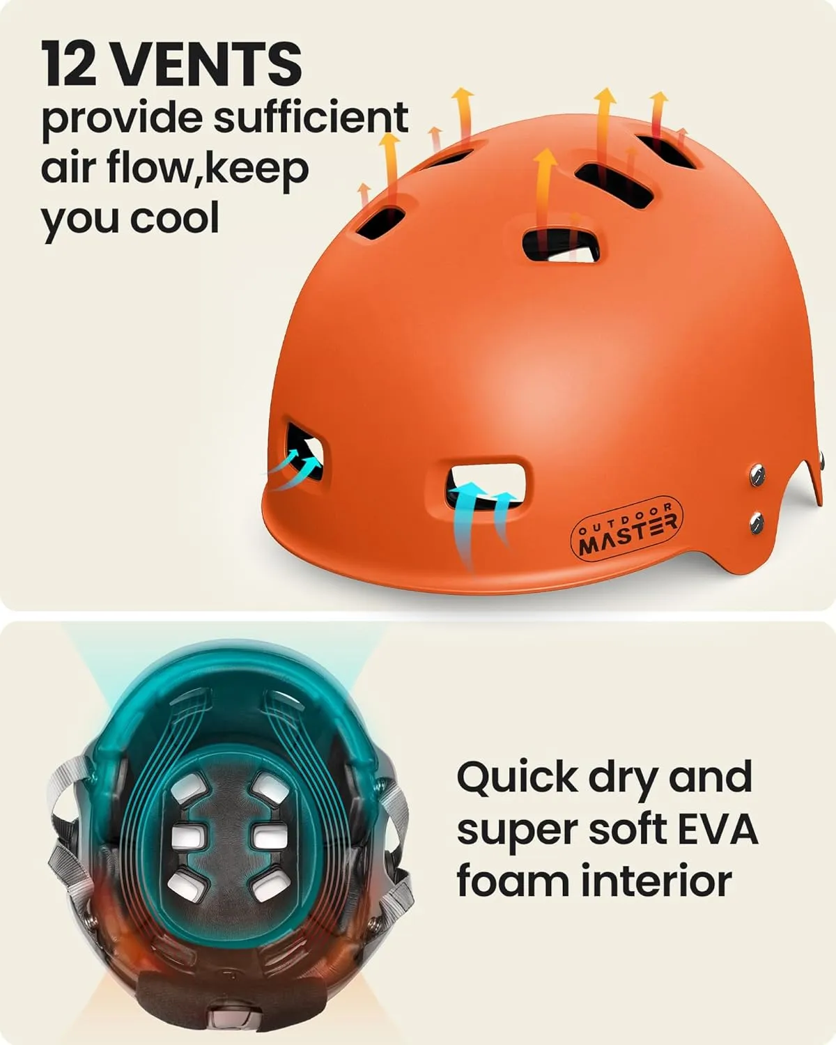 OutdoorMaster Kayak Helmet, Wakeboard Helmet Whitewater Helmet Men Women, Water Helmet with Ear Pads, Surf Helmet 12 Vents Dial Fit Adjustment Longboard Helmet, Perfect for Kayaking, Boating