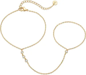 PAVOI 14K Gold Plated Freshwater Pearl Gold Hand Chain Bracelet for Women - Trendy Ring Bracelet Hand Chain Body Jewelry