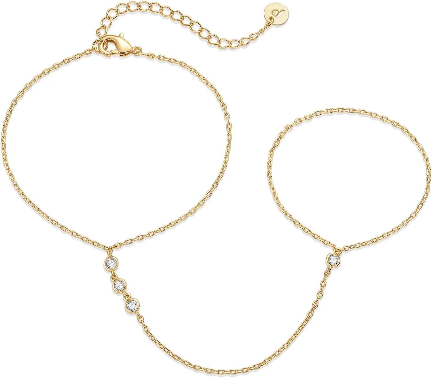 PAVOI 14K Gold Plated Freshwater Pearl Gold Hand Chain Bracelet for Women - Trendy Ring Bracelet Hand Chain Body Jewelry