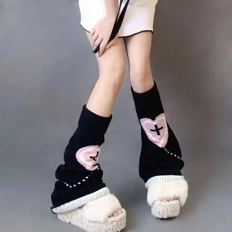 Punk Leg Warmers Heart Love Cross Knitted Socks