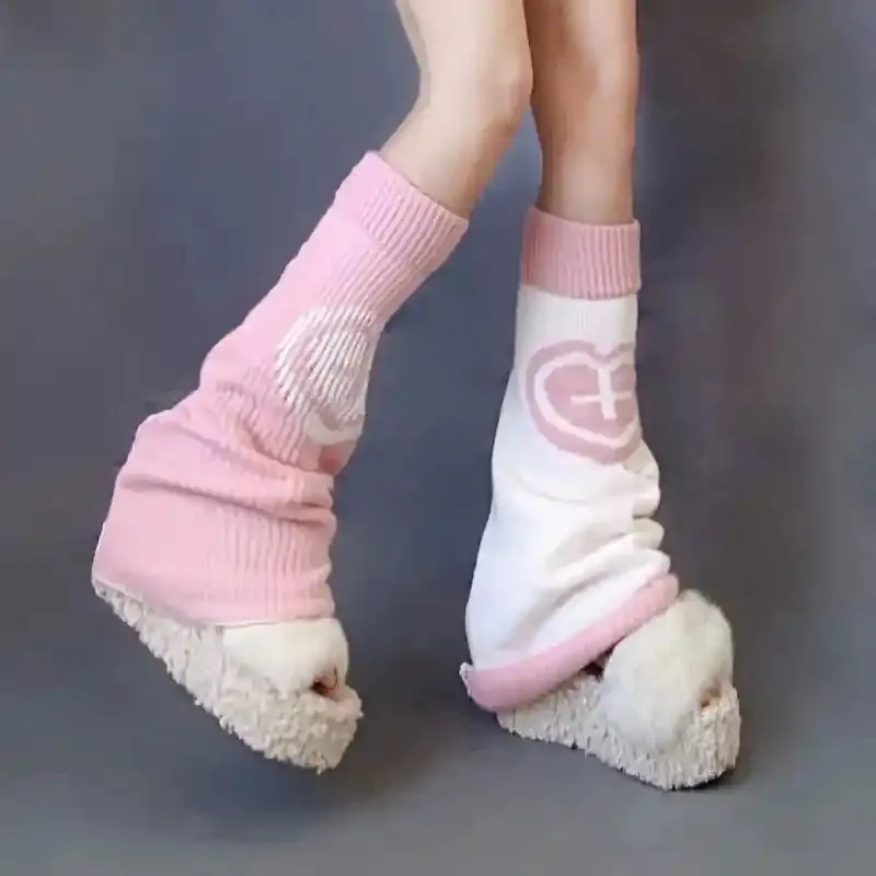 Punk Leg Warmers Heart Love Cross Knitted Socks