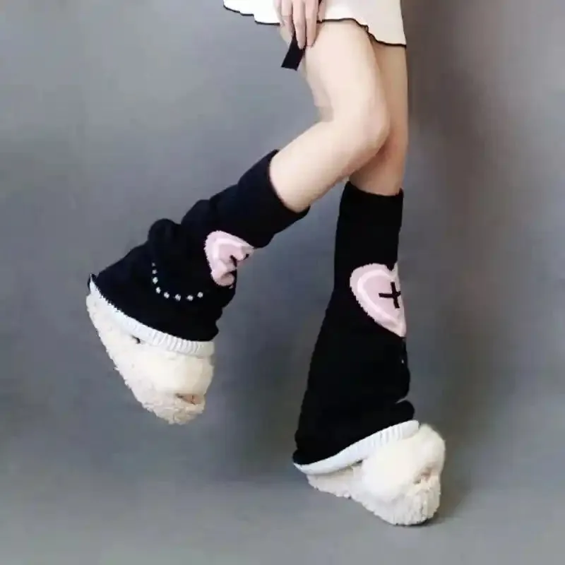 Punk Leg Warmers Heart Love Cross Knitted Socks