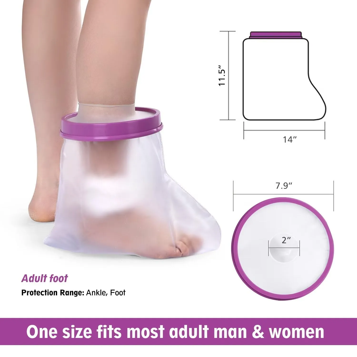 Purple Adult Foot Cover Protector for Shower Reusable Adult foot Cast Sleeve Bag Covers for Shower Wound Waterproof foot Cast Covers 100% Waterproof Tight Seal Keeps Cast and Bandage Dry