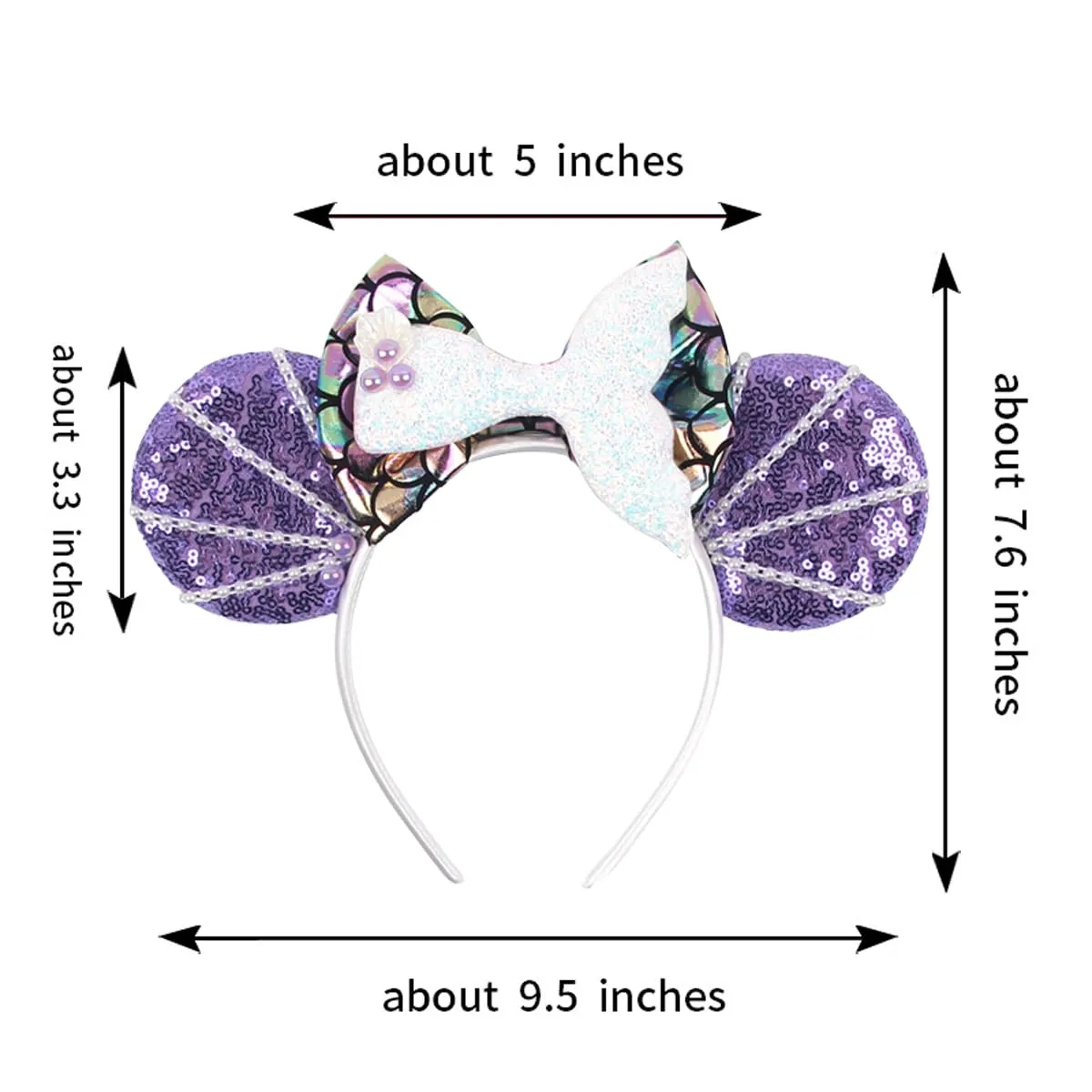Purple Mermaid Princess Minnie Ears Headband with Sequins & Many Pearls, for Girls Disneyland Glitter Costume Cosplay Party; Z