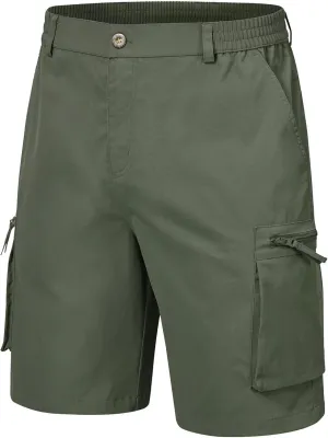 QPNGRP Men's 9" Inseam Stretch Waist Zipper Cargo Shorts with 6 Pockets