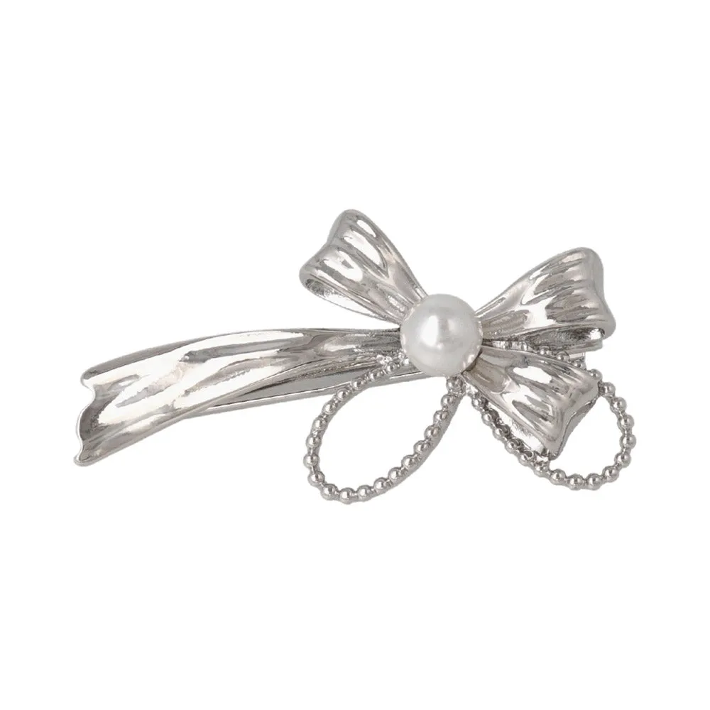 Ribbon Bow Faux Pearl Pinch Clip