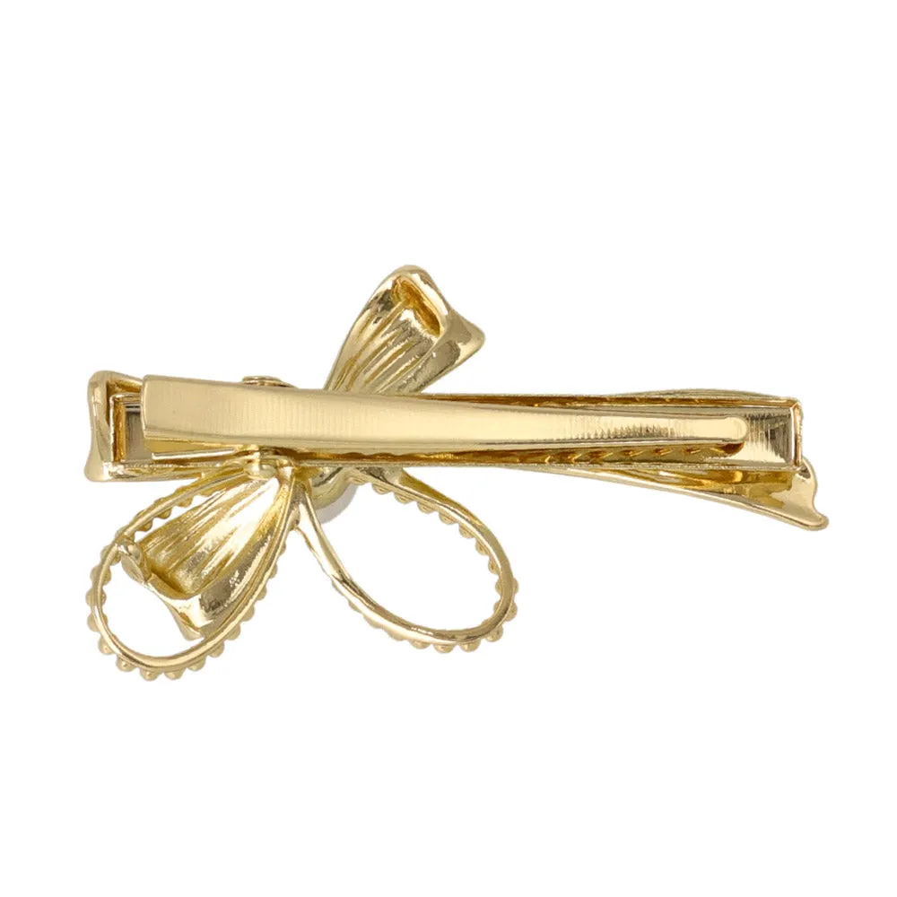 Ribbon Bow Faux Pearl Pinch Clip