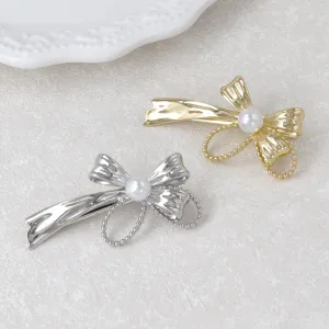 Ribbon Bow Faux Pearl Pinch Clip