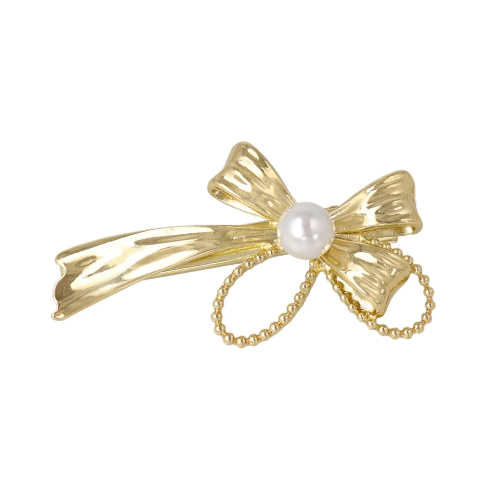 Ribbon Bow Faux Pearl Pinch Clip