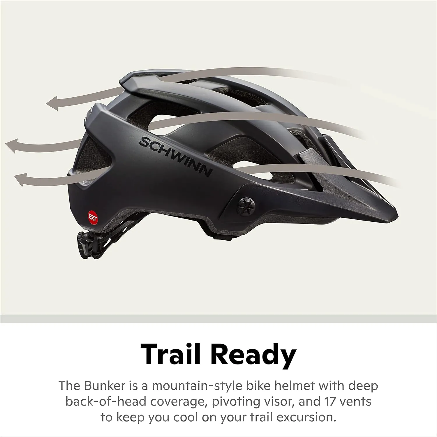 Schwinn Bunker ERT Bike Helmet For Adult Youth Men Women, Wider Coverage, Can Fit Head Circumference 53-63 cm, With 17 Air Vents, Pivoting Visor, and Adjustable Locking Strap