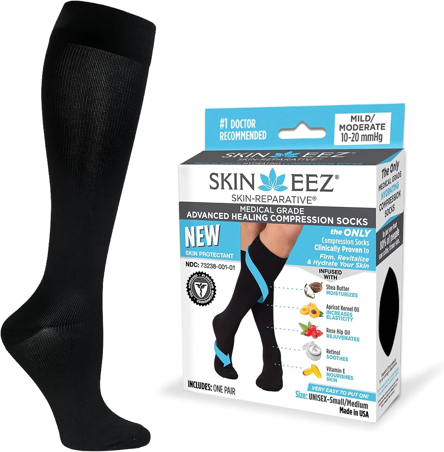 Skineez Medical Grade Advanced Healing Compression Socks 10-20mmHg, 1 Pair