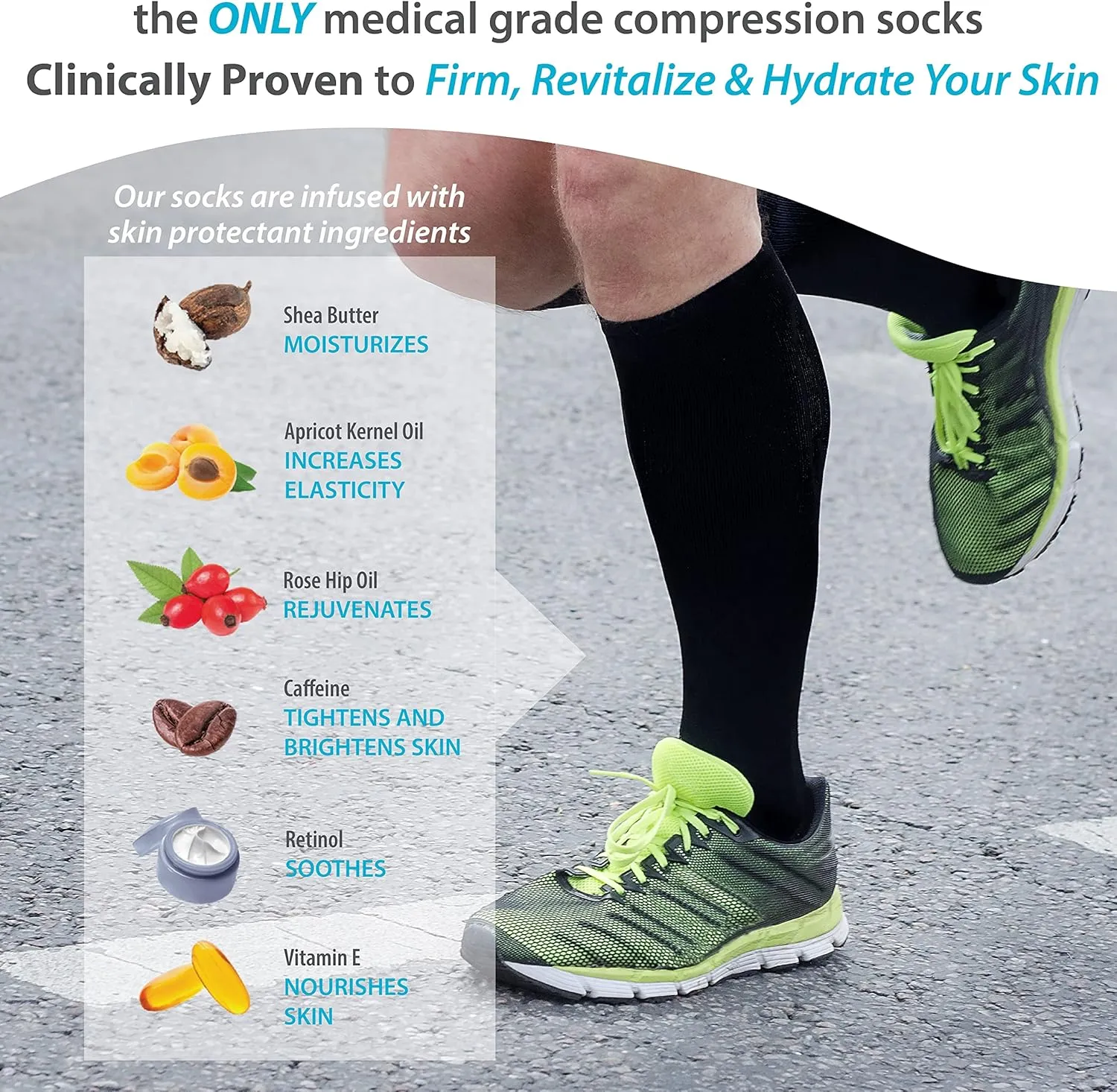 Skineez Medical Grade Advanced Healing Compression Socks 10-20mmHg, 1 Pair