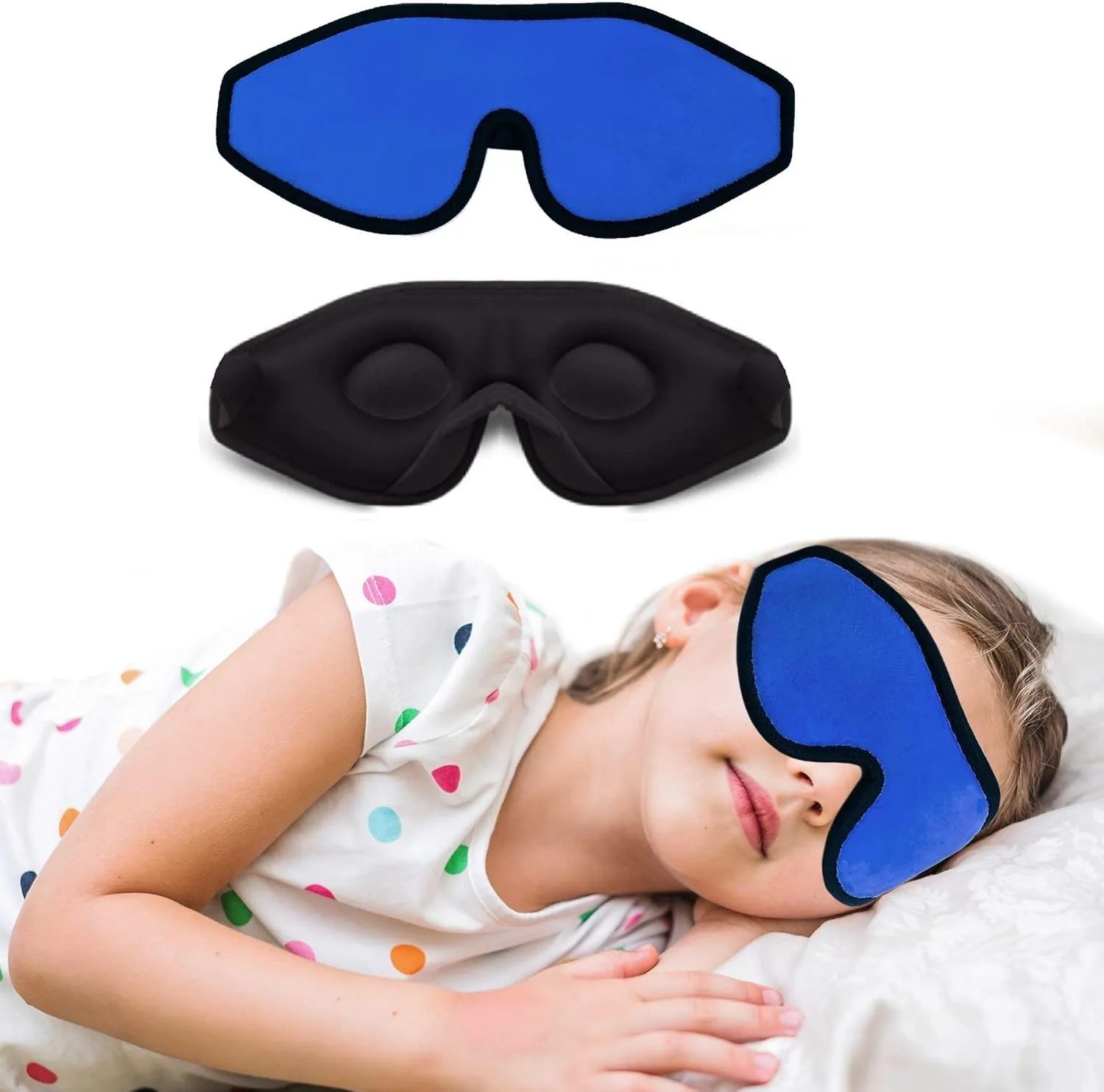 Sleep Mask for Kids with Blockout Light - Memory Foam 3D Contoured Eye Mask - Eye Cover & Travel Sleep Mask, Blindfolds for Kids, Girls, Boys (Dark Blue)
