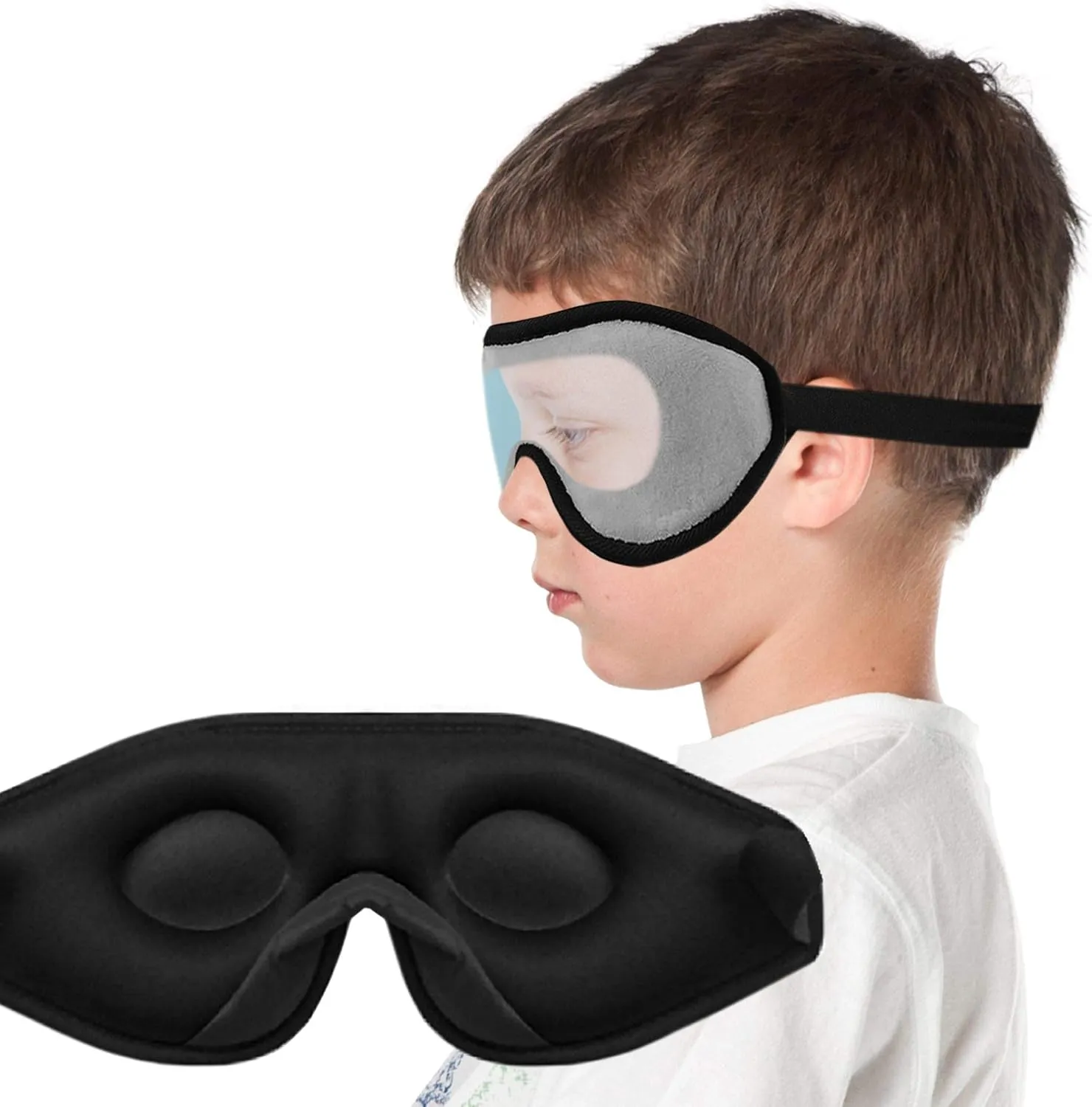 Sleep Mask for Kids with Blockout Light - Memory Foam 3D Contoured Eye Mask - Eye Cover & Travel Sleep Mask, Blindfolds for Kids, Girls, Boys (Dark Blue)