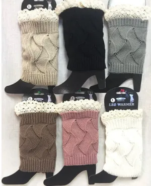 solid color knitted boot topper with crochet top Case of 12