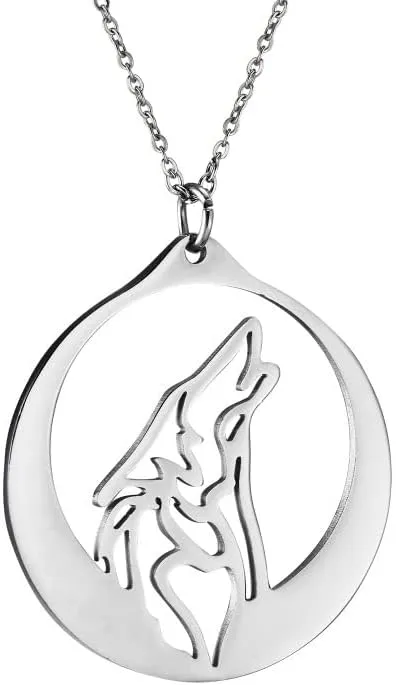 Stainless Stee Full Moon Coyote Necklace Jewelry for Women Men