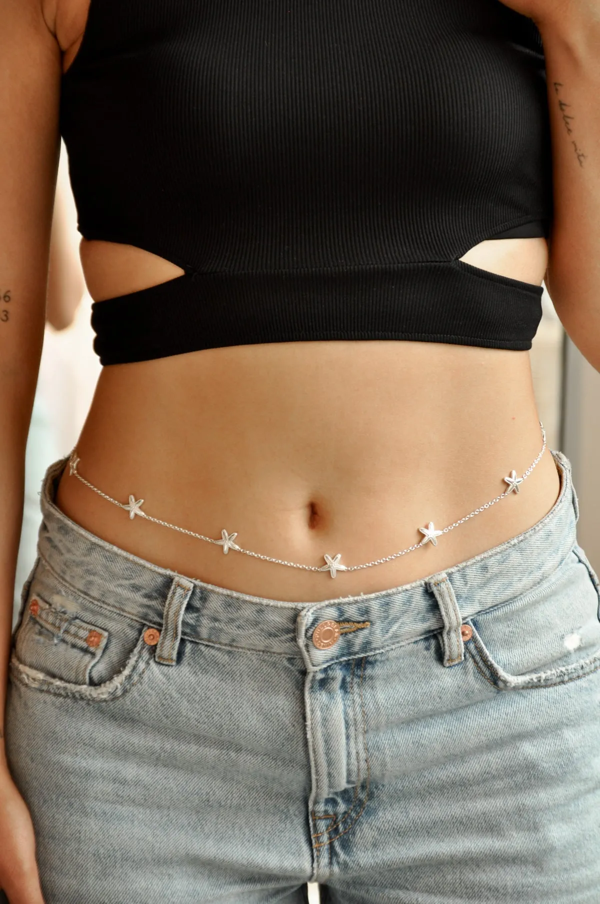 Starfish belly chain silver