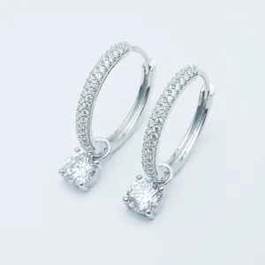 Two earrings in one, silver huggie earrings, faux diamond huggies, diamond drop lever back earrings