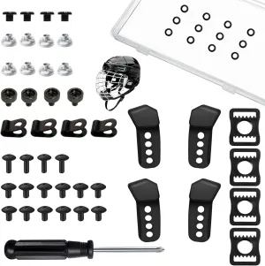 Universal Hockey Helmet Repair Kit, Ice Hockey Helmet Replacement Parts, Face Mask Cage Fix Kit, Includes Replacement J Clips, R Clips, Posts & Bolts (US Standard), for Kids, Teens, Adults