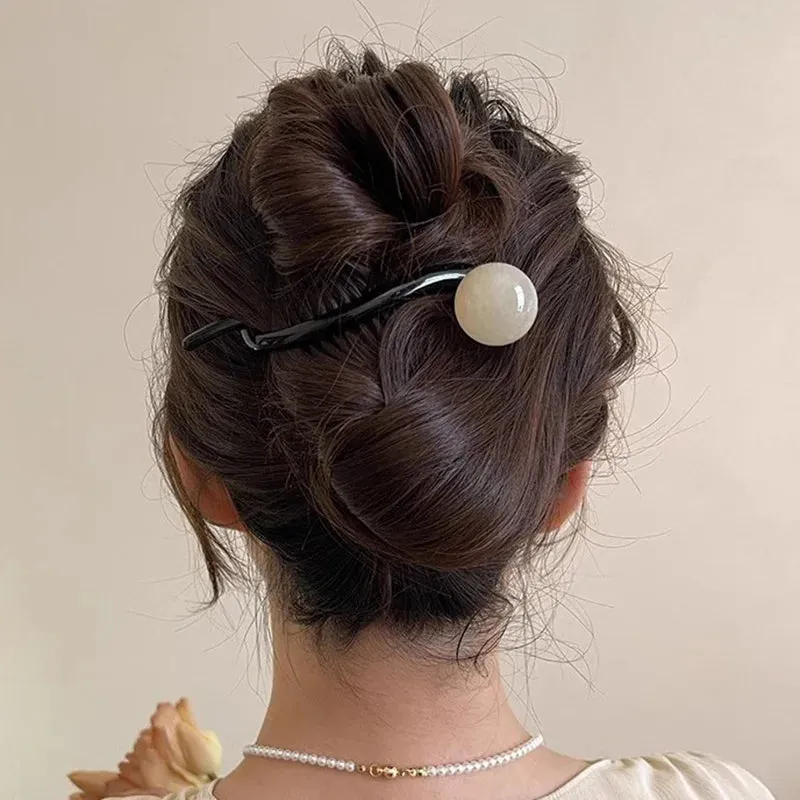 VAIGE 11.5cm Vintage Pearl Hair Clips - Fashionable Plastic Hair Accessories in Coffee, Beige, and Dark Gray