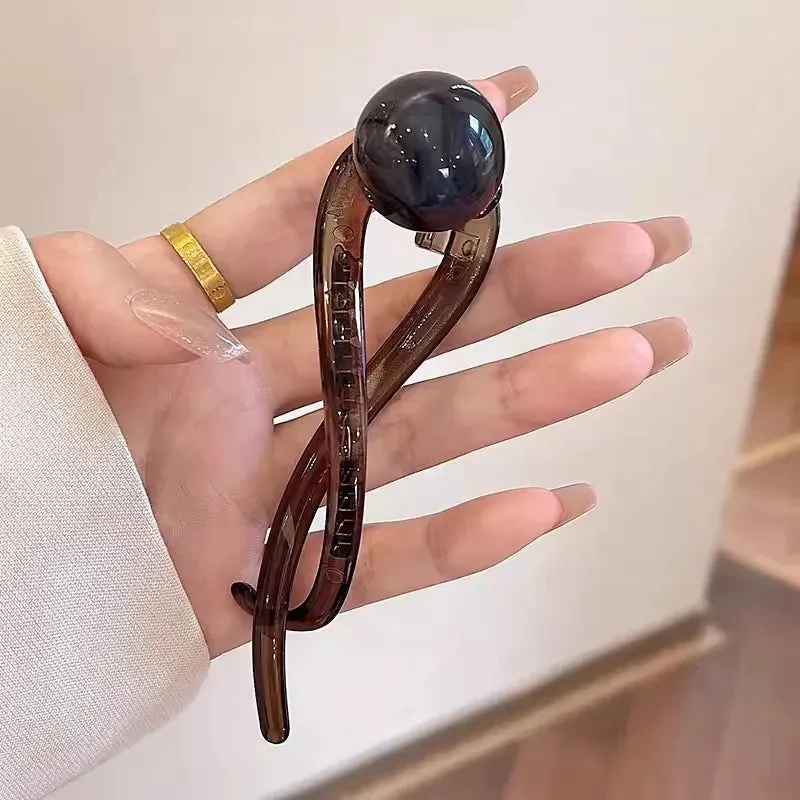 VAIGE 11.5cm Vintage Pearl Hair Clips - Fashionable Plastic Hair Accessories in Coffee, Beige, and Dark Gray