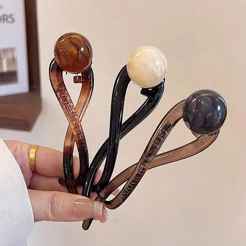 VAIGE 11.5cm Vintage Pearl Hair Clips - Fashionable Plastic Hair Accessories in Coffee, Beige, and Dark Gray