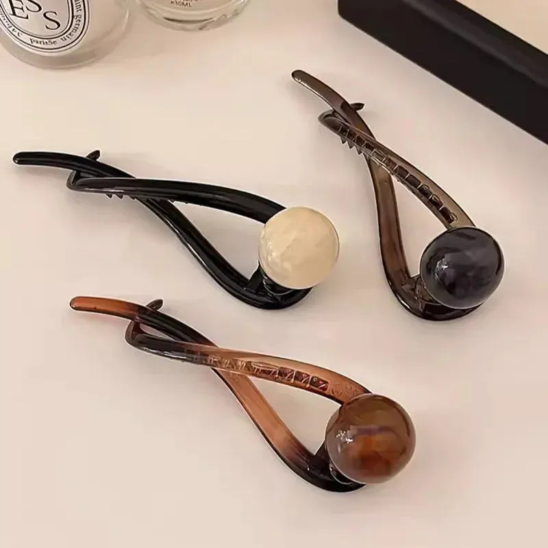 VAIGE 11.5cm Vintage Pearl Hair Clips - Fashionable Plastic Hair Accessories in Coffee, Beige, and Dark Gray