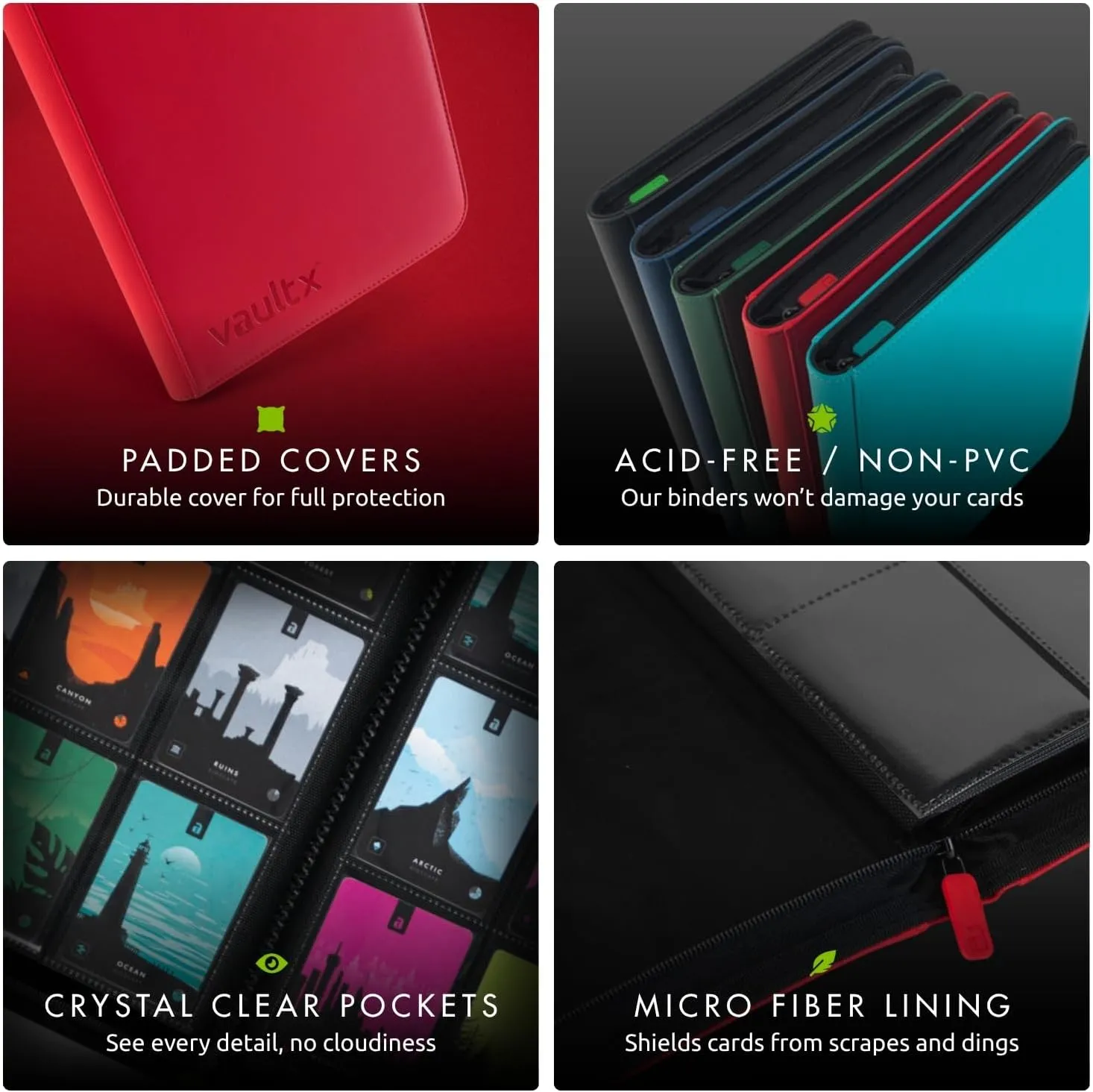 Vault X 12 Pocket Trading Card Zip Binder - 480 cards, Premium Exo-Tec Album Material, 20 Side-Loading Pages, Folder for Collectible Card Games, Sports, TCG (Red)
