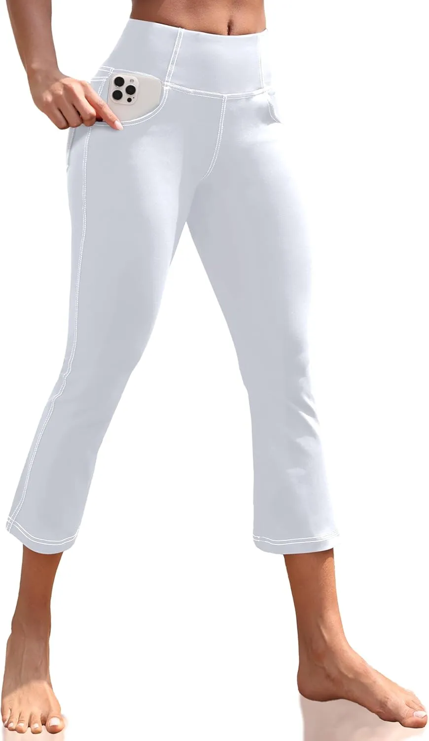 VOOVEEYA Women's Capri Leggings, Yoga Capris Pants with Pockets Stretchy Crop Pants High Waisted Straight Leg 21"