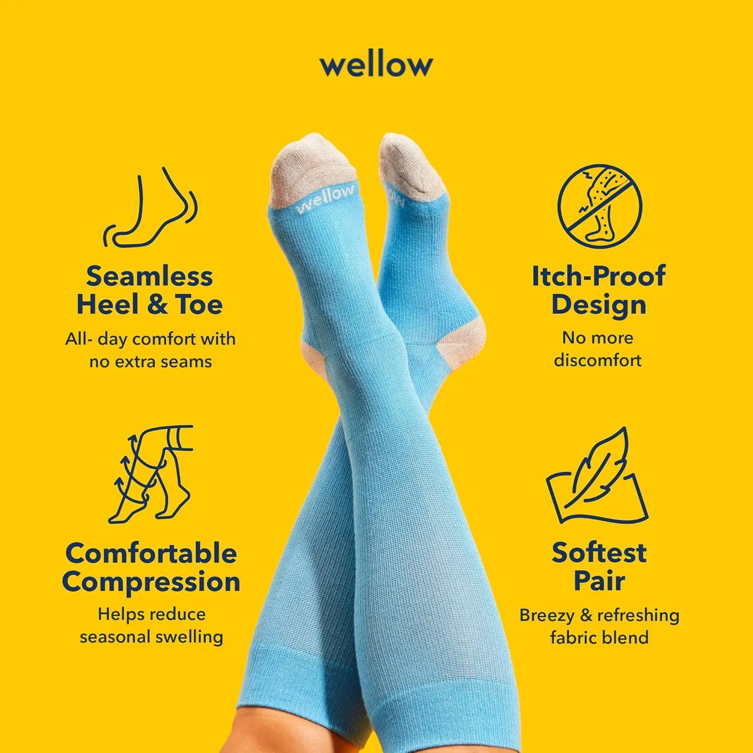 Wellow Regular Compression Socks for Men & Women, Knee High Support, 18-25 mmHg, Made with Viscose from Bamboo