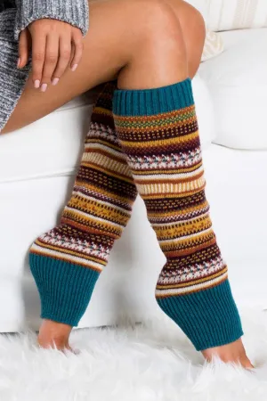 Yummy Thick Cozy Teal Knitted Leg Warmers